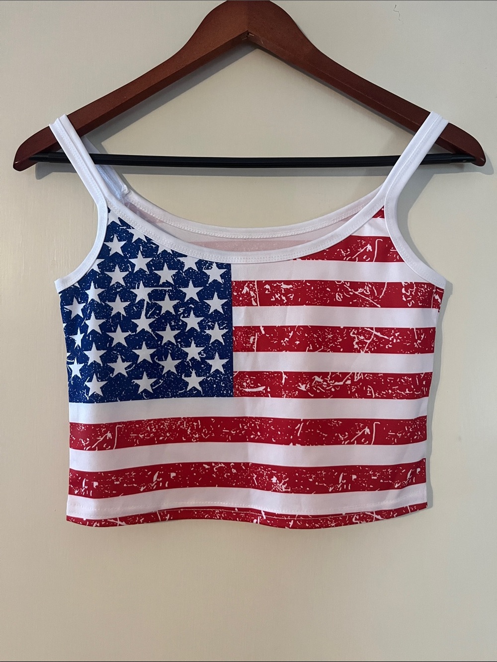 American Flag Graphic Crop Tank Top - Red, White & Blue